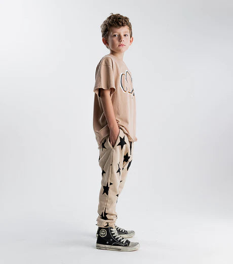 NUNUNU FRENCH TERRY STAR BAGGY PANTS - COFFEE