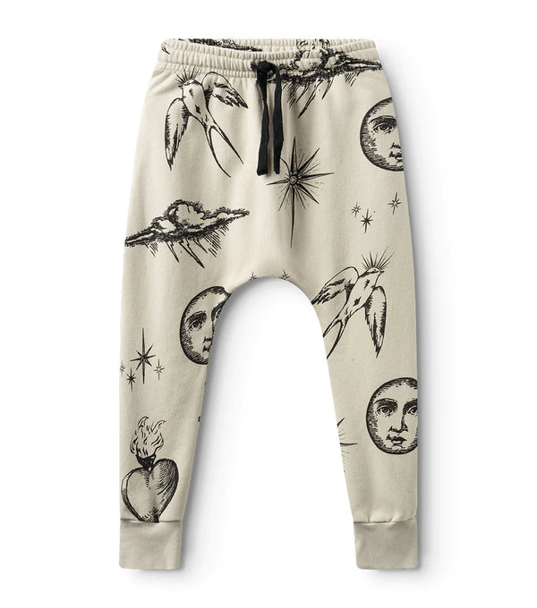 NUNUNU ALL INKED FRENCH TERRY BAGGY PANTS - NATURAL