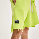 NUNUNU UNBALANCED SWEATSHORTS - HOT LIME