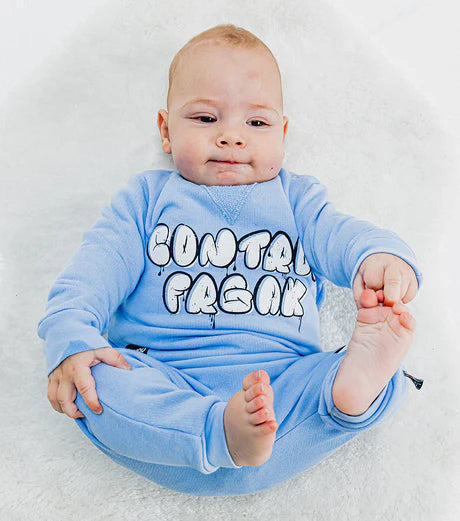 NUNUNU BABY BUBBLY CONTROL FREAK SWEATSHIRT/SWEATS SET - FOGGY BLUE