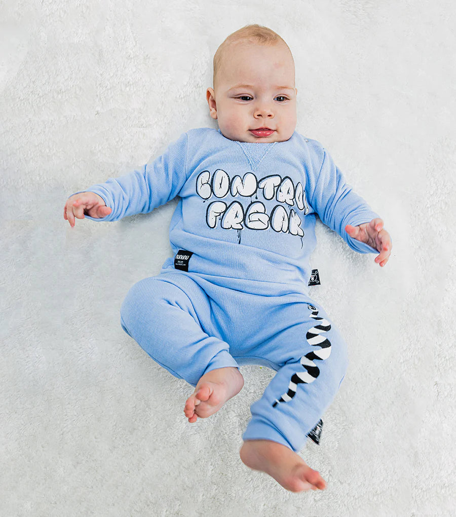 NUNUNU BABY BUBBLY CONTROL FREAK SWEATSHIRT/SWEATS SET - FOGGY BLUE