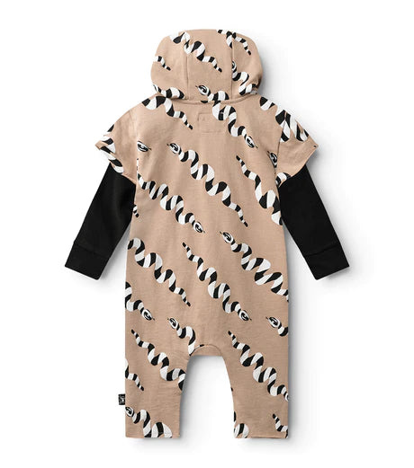 NUNUNU STRIPEY SNAKES HOODED OVERALL - COFFEE