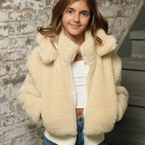 KATIE J TWEEN PADDIE SHERPA JACKET - NATURAL