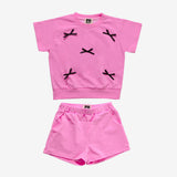PETITE HAILEY BOW SHORT SET - NEON PINK