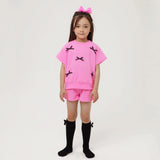 PETITE HAILEY BOW SHORT SET - NEON PINK