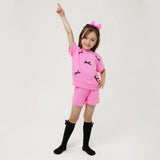 PETITE HAILEY BOW SHORT SET - NEON PINK