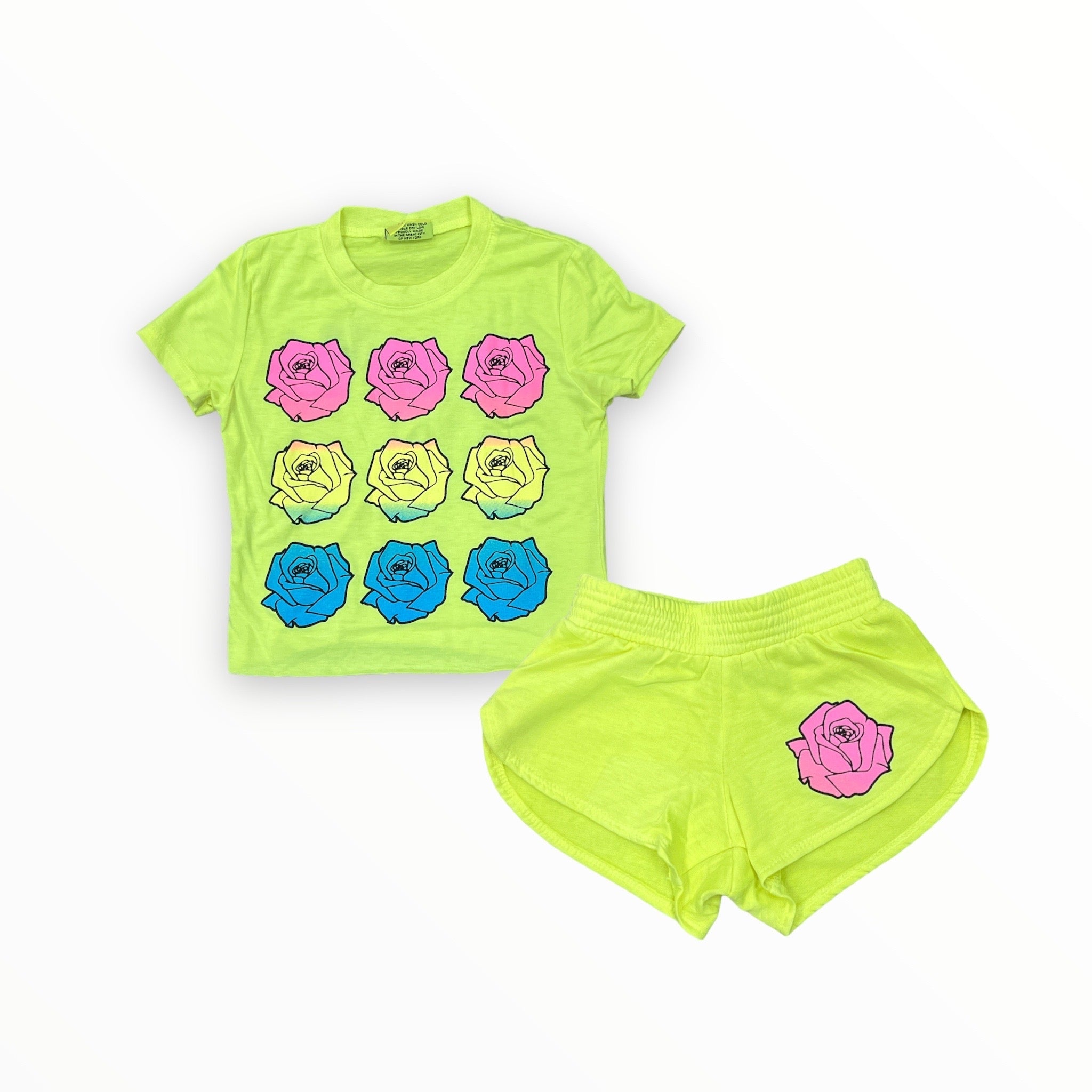 FIREHOUSE T-SHIRT - NEON YELLOW/ROSES