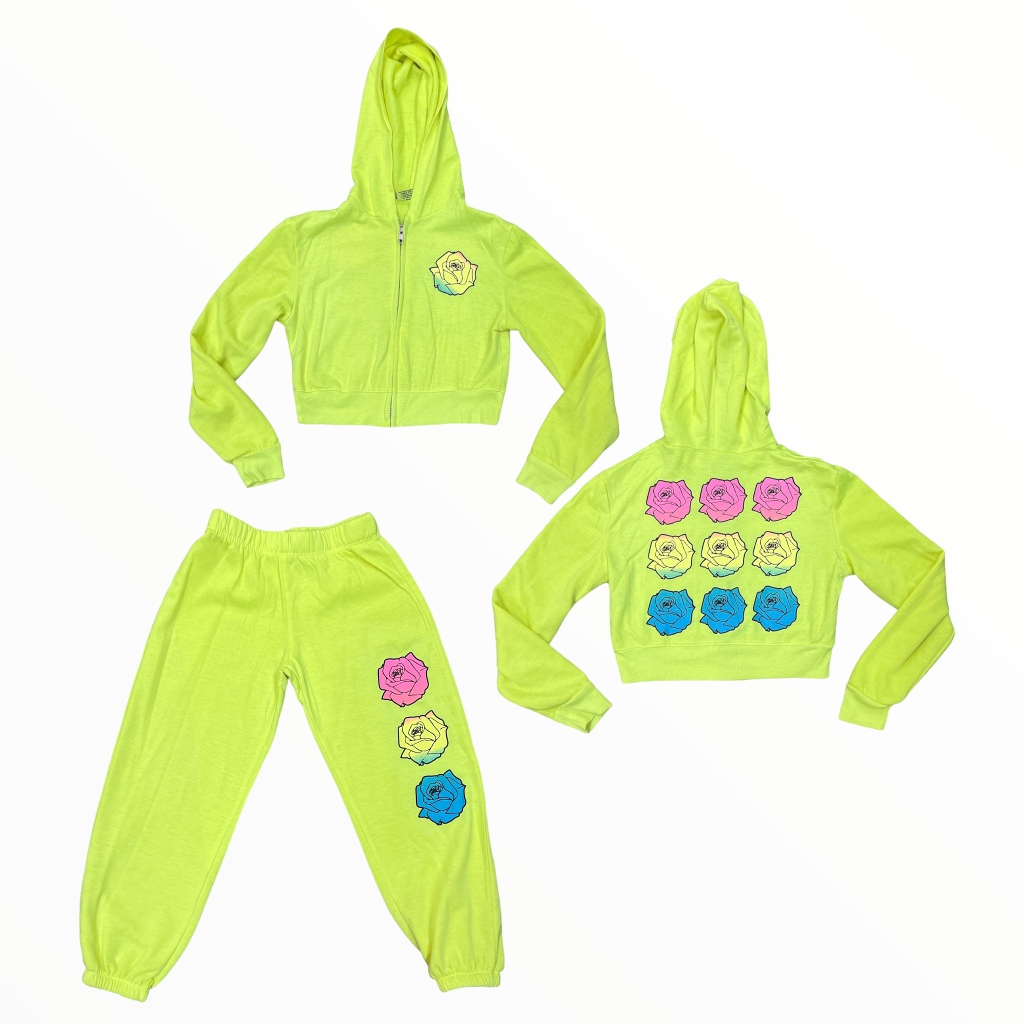 FIREHOUSE SWEATPANT - NEON YELLOW/ROSES