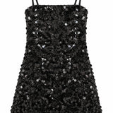 KATIE J TWEEN ROBIN CHUNKY SEQUIN STRAPLESS DRESS - BLACK