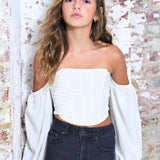 KATIE J TWEEN SOPHIA CORSET OFF SHOULDER TOP - WINTER WHITE