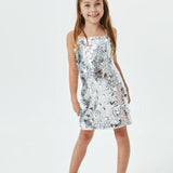 THEME NYC LENA FLOWER SEQUIN DRESS - SILVER