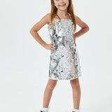 THEME NYC LENA FLOWER SEQUIN DRESS - SILVER