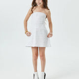THEME NYC DEMI DENIM STUDDED CRYSTAL DRESS - WHITE