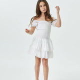 THEME NYC LEXI SHORT SLEEVE RUFFLE DRESS - WHITE
