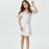 THEME NYC LEXI SHORT SLEEVE RUFFLE DRESS - WHITE
