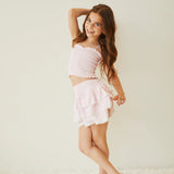 THEME NYCGEMMA SATIN SMOCK TOP AND MINI SKIRT SET - PINK GINGHAM