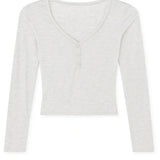 KATIE J TWEEN TESS L/S BUTTONDOWN LOUNGE TOP - HEATHER GRAY