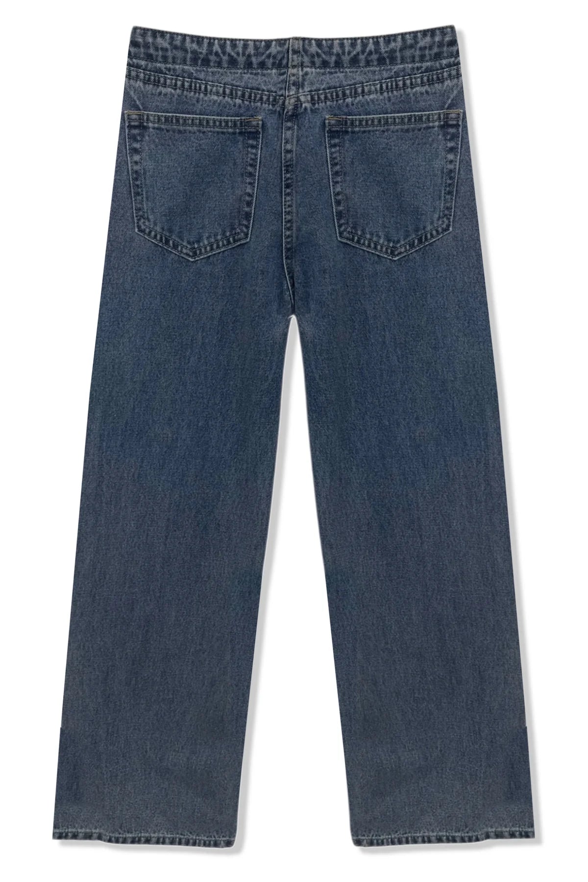 【BOK PLACE】Jean HemCutting Point Straight Wide Jeans Denim BOK PLACE】Jean HemCutting Point Straight Wide Jeans Denim