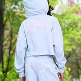 KATIE J TWEEN CROPPED HOODIE TRISTAN SWEATPANTS - BABY BLUE FLORAL BOUQUET