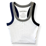 KATIE J LIVI TANK - WHITE - GREY/NAVY TRIM