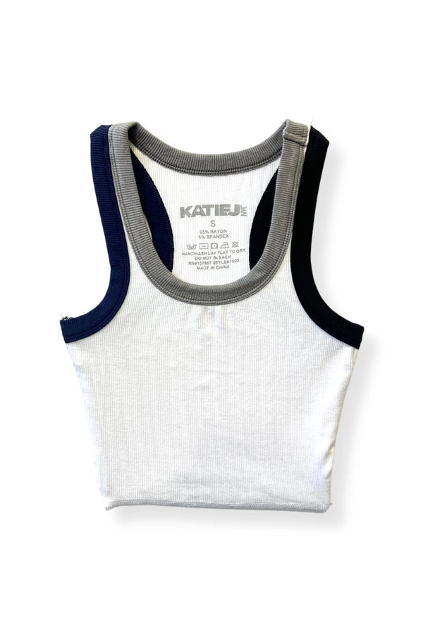KATIE J LIVI TANK - WHITE - GREY/NAVY TRIM