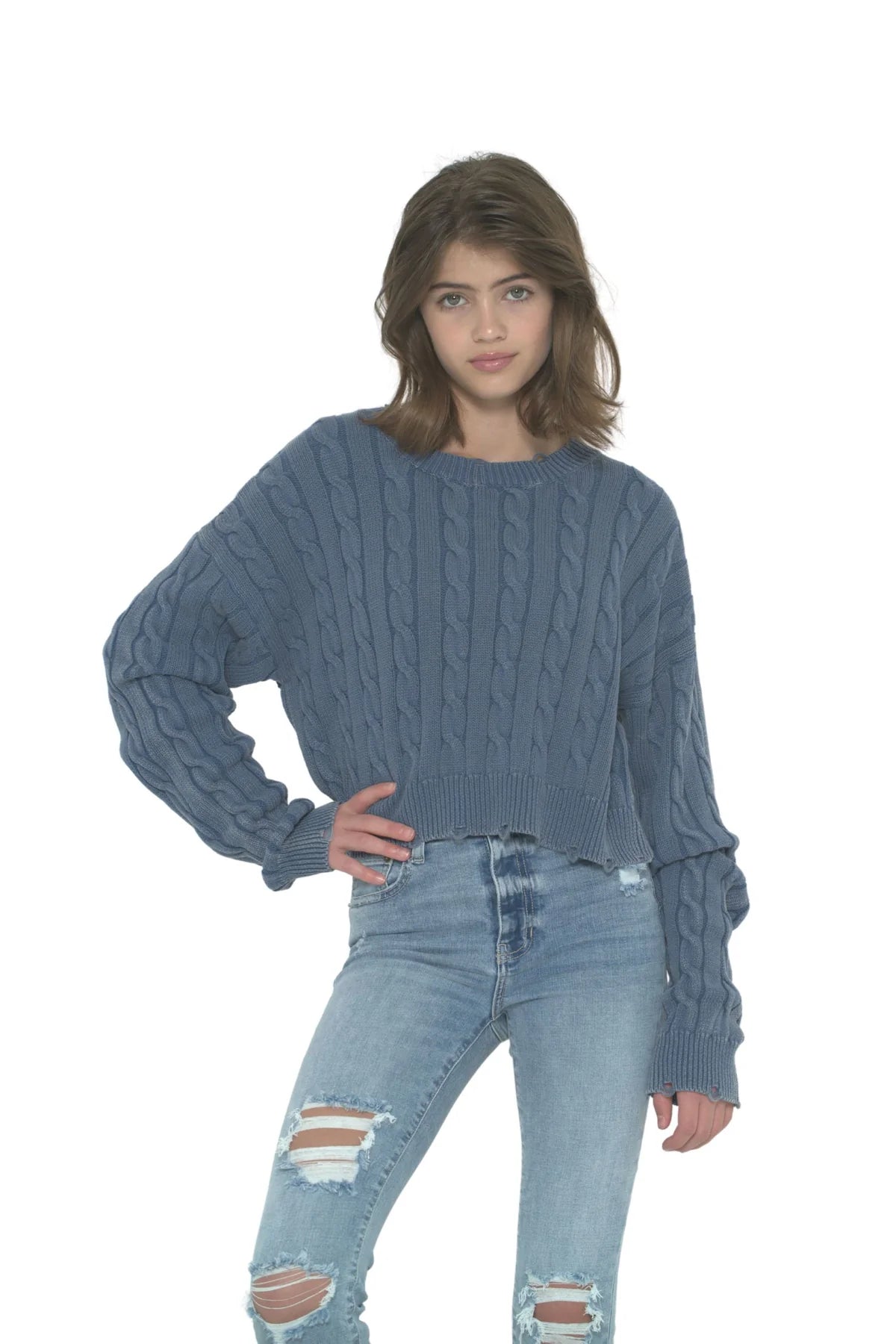 KATIE J GABBY CABLE SWEATER -  BLUE