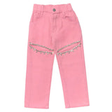 MINI DREAMERS AYLA CRYSTAL CUT OUT JEAN - PINK DENIM