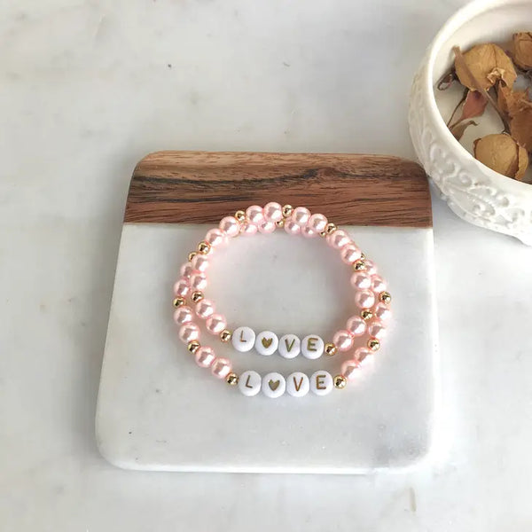 M2B PINK PEARL BEADED BRACELET - LOVE