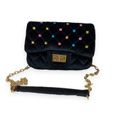 DOE A DEAR COLORFUL GEMS VELVET QUILTED PURSE - BLACK