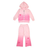 MINI DREAMERS BRYNN HEART PATCH DIP DYE ZIP HOODIE AND WIDE LEG SWEATPANT SET - PINK