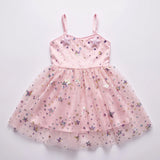 GIRLS SPARKLING SEQUIN STAR APPLIQUE TULLE DRESS - PINK