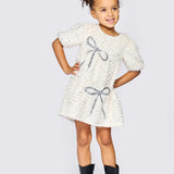 BABY SARA TWEED DRESS WITH SEQUIN BOW - IVORY
