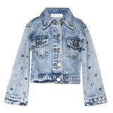 HANNAH BANANA ACID WASH DENIM JACKET WITH RHINESTONES
