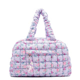 OMG OCCESSORIES QUILTED SCRUNCHIES FLORAL PRINT DUFFLE BAG - LAVANDER