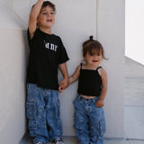 SMILEY FACE BAGGY JEANS - DENIM