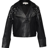 HANNAH BANANA VEGAN FAUX LEATHER MOTO JACKET WITH RHINESTONES