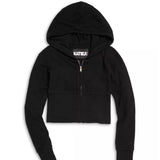KATIE J DREW CROPPED FITTED ZIP HOODIE - BLACK