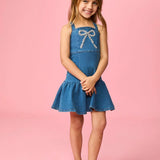 MINI DREAMERS ELLIE CRYSTAL BOW DENIM DRESS