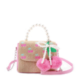 OMG ACCESSORIES CHERRY PATCHED STRAW TOP HANDLE BAG