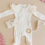LUCKY PANDA ORGANIC ZIP FOOTIE SET - VANILLA