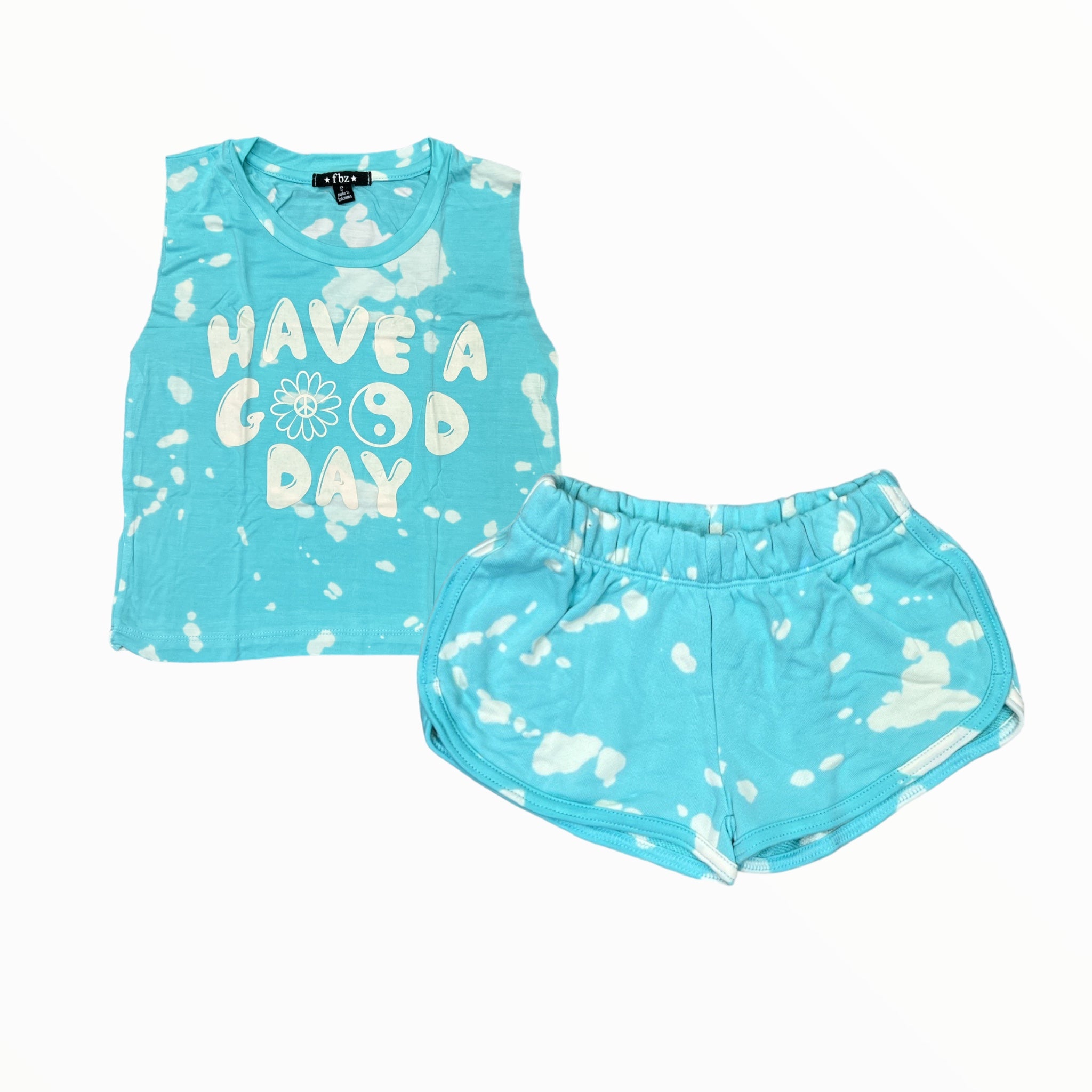 FLOWERS BY ZOE GYM SHORT - AQUA BLEACH
