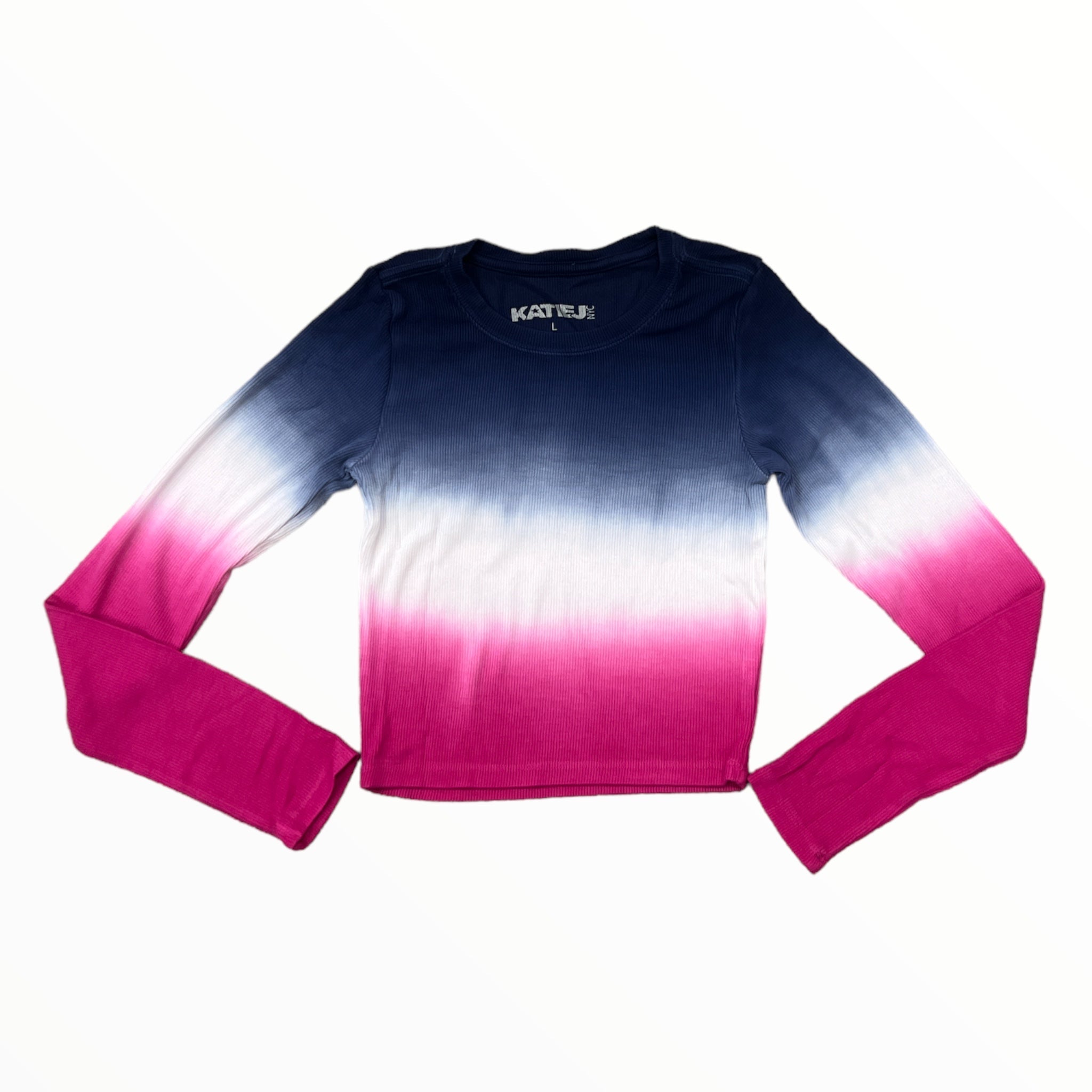 KATIE J LIVI RIBBED LONG SLEEVE TEE - DIP DYE/EVENING BLUE-SHOCKING PINK