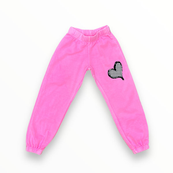 FIREHOUSE SWEATPANT - NEON PINK/CHECK HEART