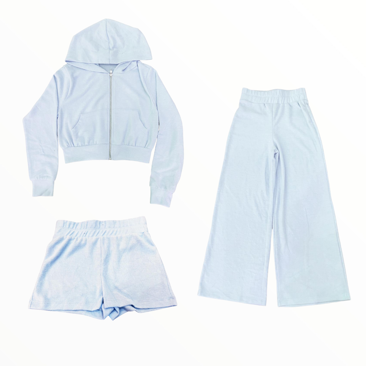 TWEENSTYLE HACCI ZIP HOODIE AND WIDE LEG SWEATS SET - BABY BLUE