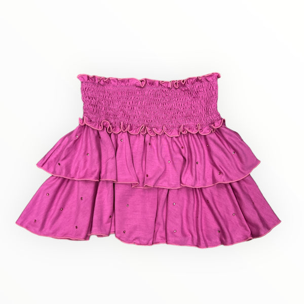 FLOWERS BY ZOE TIERED STONED SKIRT - DARK PINK/STONES
