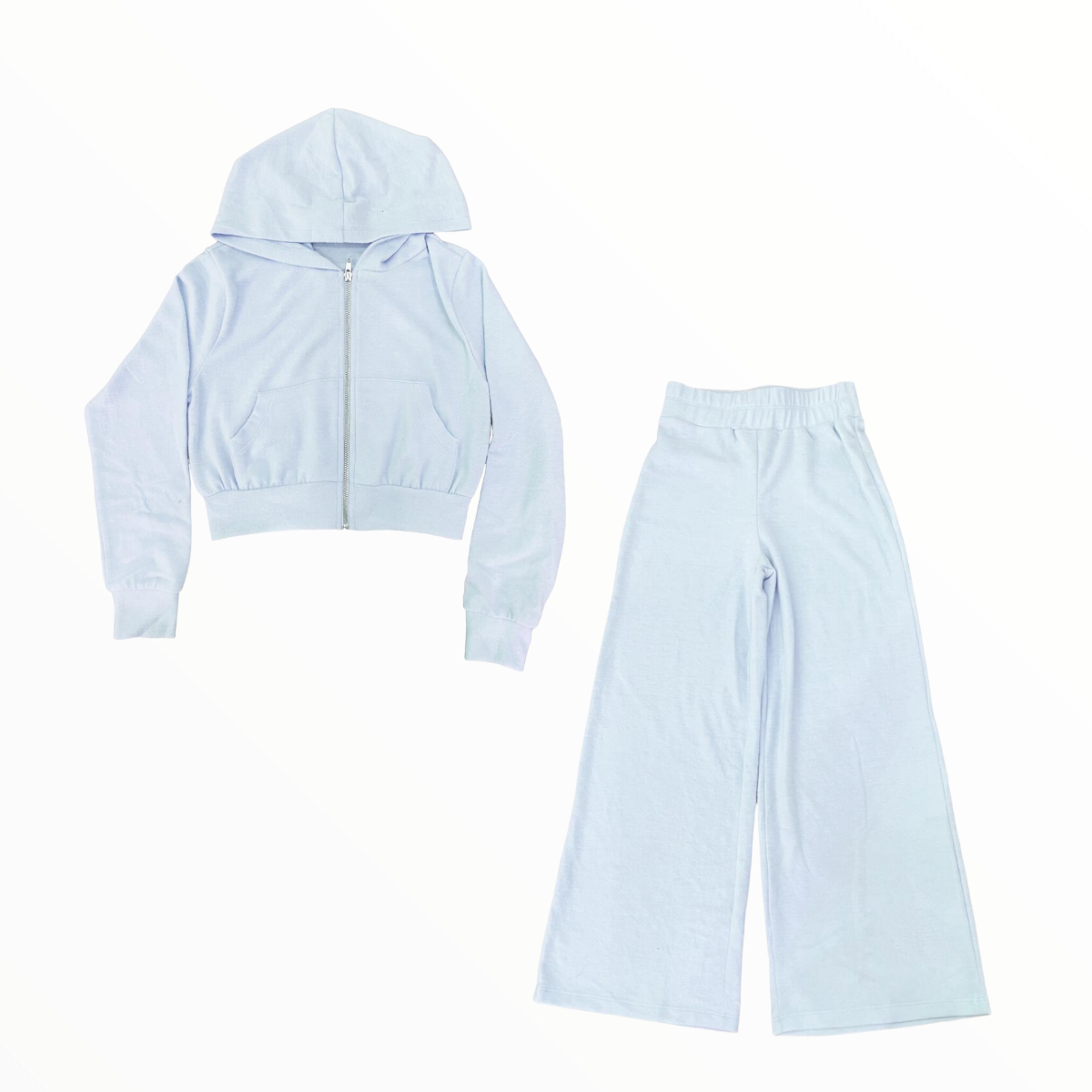 TWEENSTYLE HACCI ZIP HOODIE AND WIDE LEG SWEATS SET - BABY BLUE