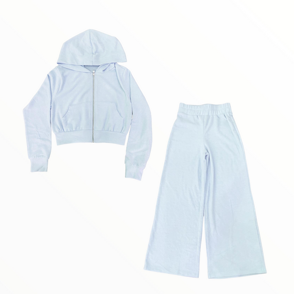 TWEENSTYLE HACCI ZIP HOODIE AND WIDE LEG SWEATS SET - BABY BLUE