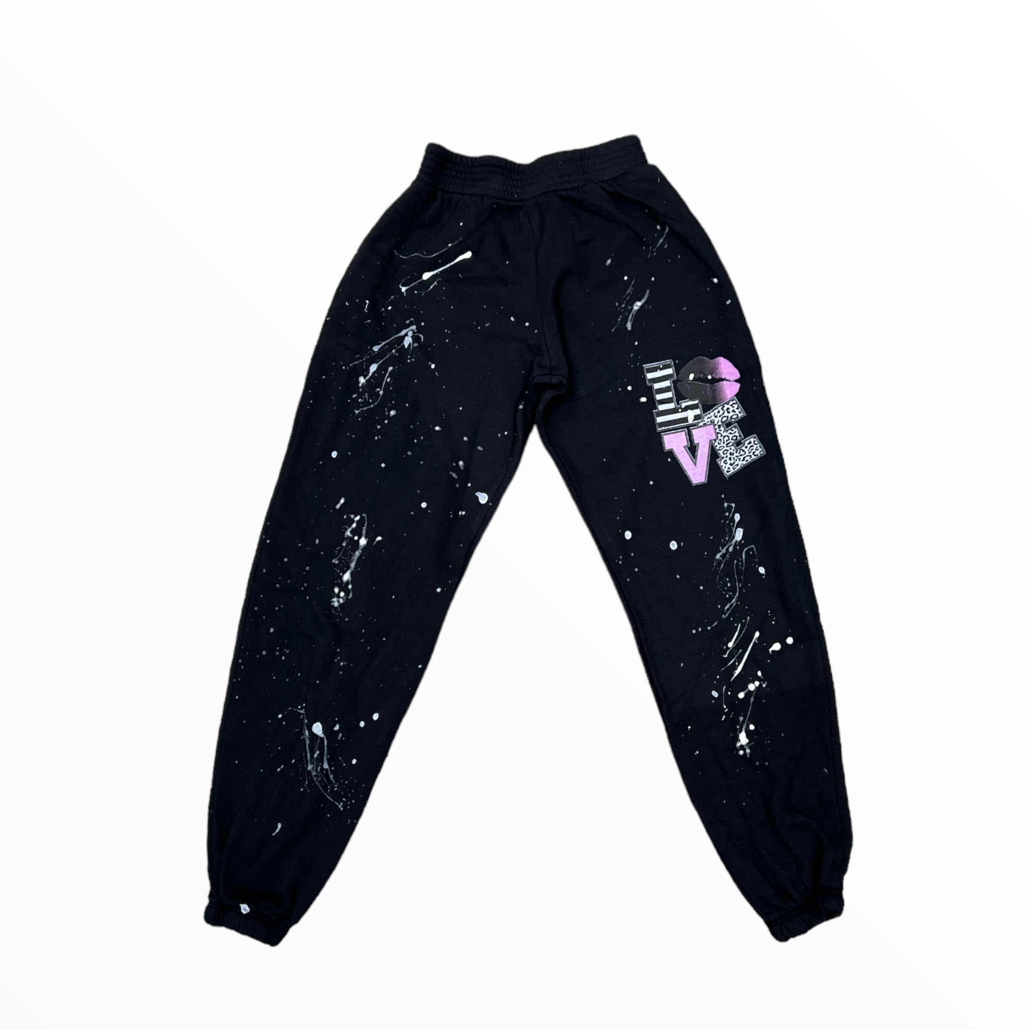 FIREHOUSE SWEATPANT - BLACK/LOVE LIPS SPLATTER