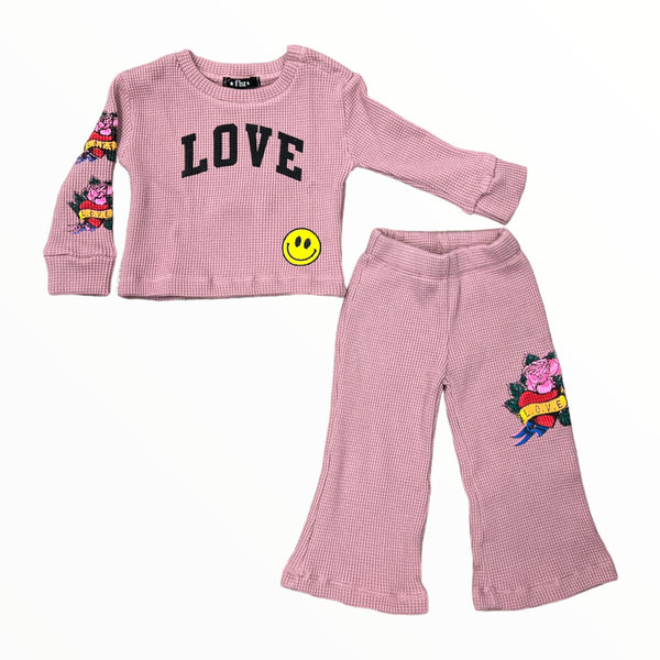 FLOWERS BY ZOE BABY LONG SLEEVE AND BELL BOTTOM SET - WAFFLE MAUVE PINK