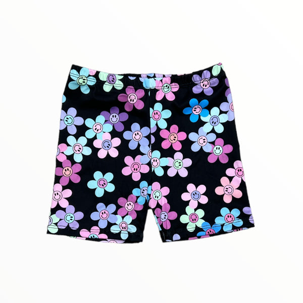 SOCIAL BUTTERFLY BIKE SHORTS - SMILEY DAISIES - BLACK